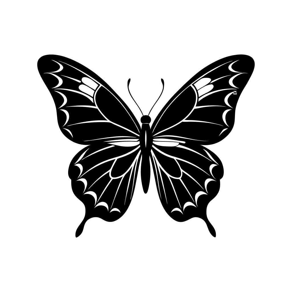 Elegant Monochromatic Butterfly Illustration, Detailed Wings Insect, Black and White Drawing
