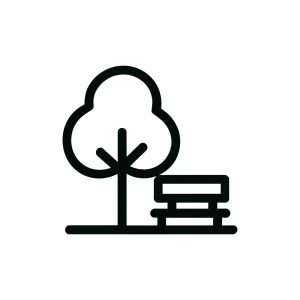 Simple Outline Isolated Tree and Bench Seat in Park Landscape Icon