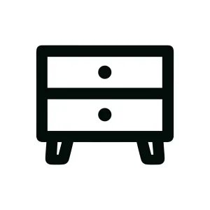 Minimalist Outline Nightstand Icon Illustration, Featuring Two Drawers and Short Legs