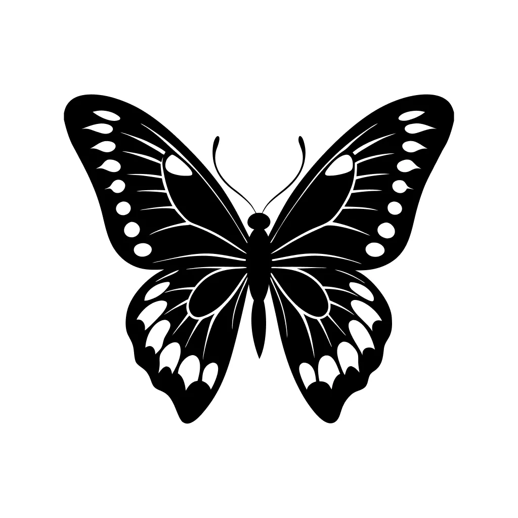 Simple Black and White Butterfly Insect Wing Silhouette Graphic Illustration
