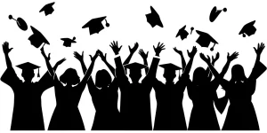 Silhouette Illustration Cheerful Graduation Ceremony Group of Students Celebration