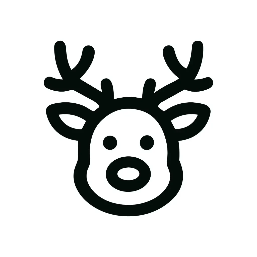 Simple Outline Reindeer Face Design with Antlers Christmas Celebration Icon