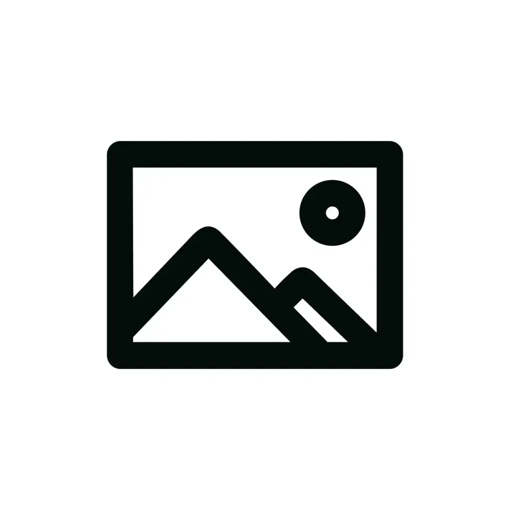 Minimalist Outline Image Icon with Mountain Landscape and Sun Design