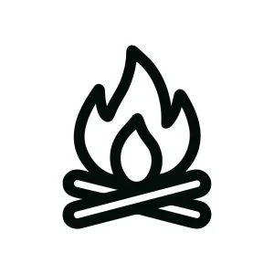 Simple Outline Campfire Bonfire Flame with Wood Logs Illustration Icon