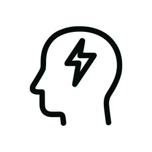 Simple Line Head with Lightning Bolt Brain Icon