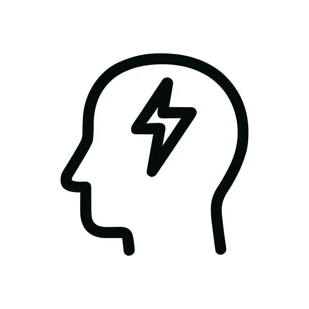Simple Line Head with Lightning Bolt Brain Icon