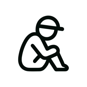 Minimalist Outline Person Sitting Depressed Loneliness Line Art Icon