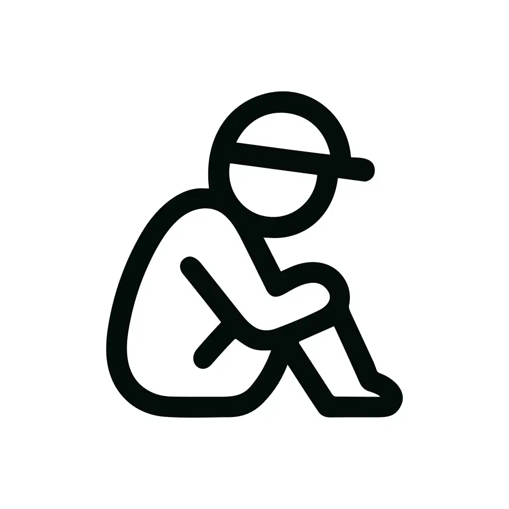 Minimalist Outline Person Sitting Depressed Loneliness Line Art Icon