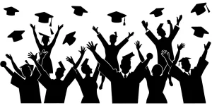 Silhouette Group of Graduates Celebrating Graduation Event