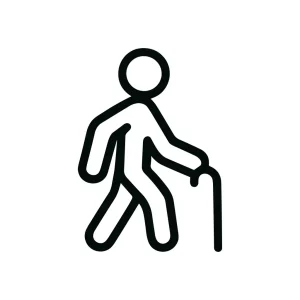 Simple Outline Elderly Man Walking Stick Figure Icon