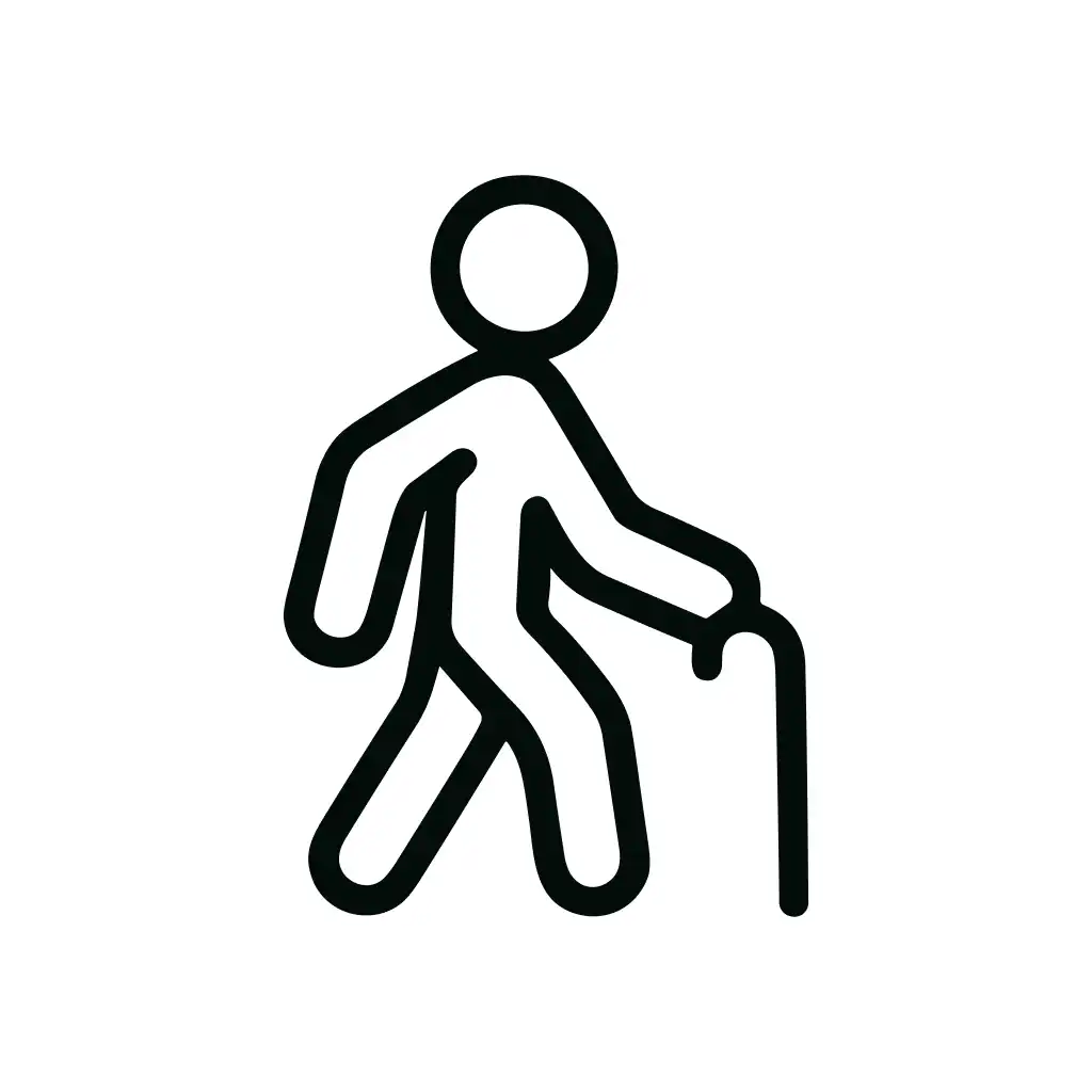 Simple Outline Elderly Man Walking Stick Figure Icon