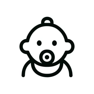 Minimalist Outline Little Baby Face with Pacifier Line Icon Design