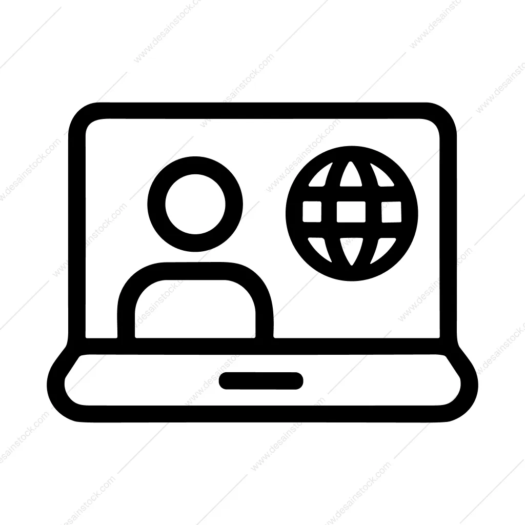 Simple Outline Laptop Conference Global Communication Icon