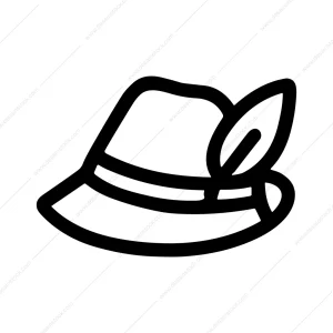 Minimalist Outline Traditional Bavarian Hat with Feather Icon