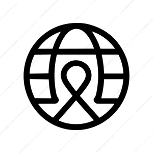 Minimalist Line Art Globe with Awareness Ribbon Icon