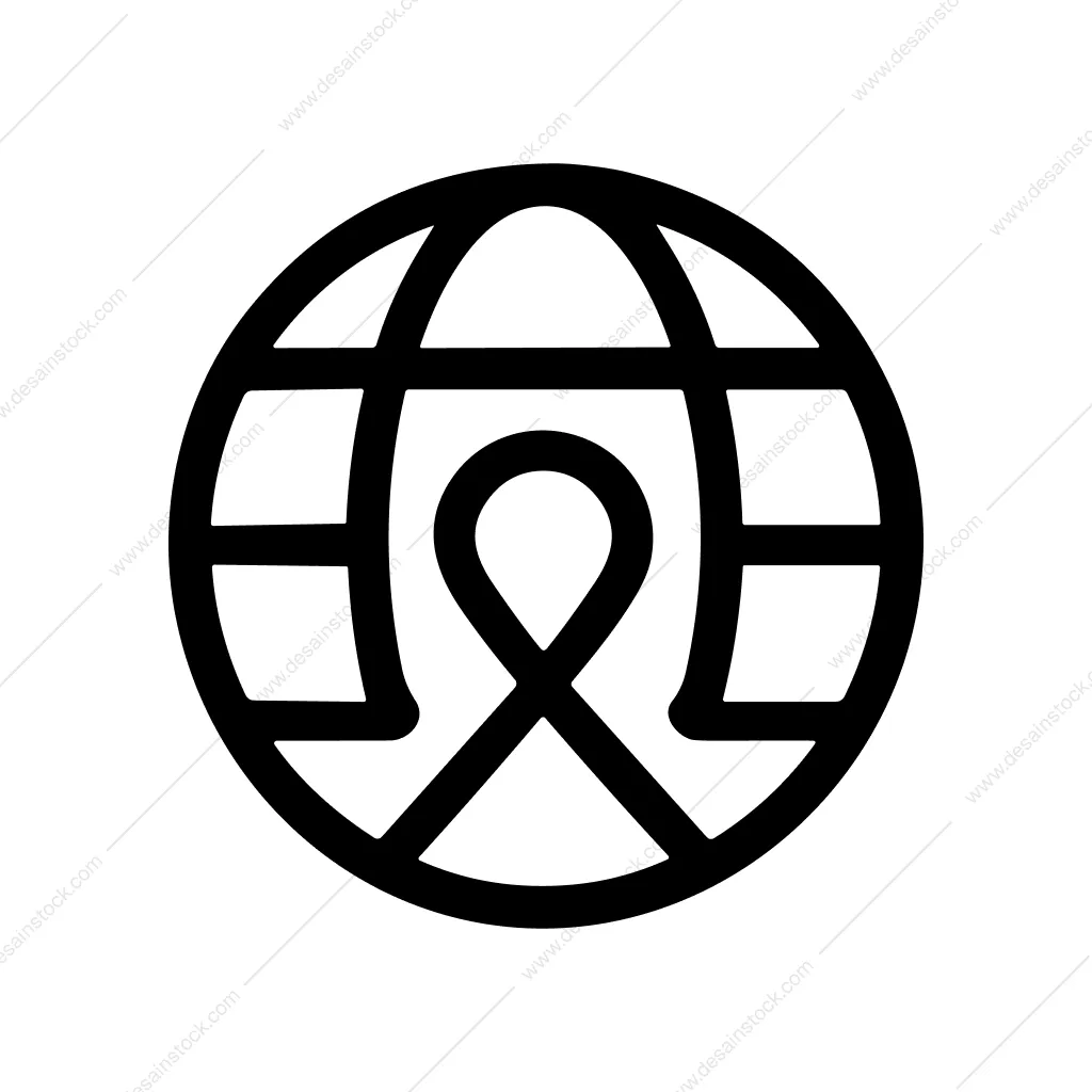 Minimalist Line Art Globe with Awareness Ribbon Icon