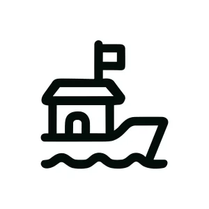 Minimalist Outline Ship With House Structure and Flag Icon Illustration
