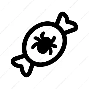Outline Spooky Spider on Candy Halloween Treat Icon