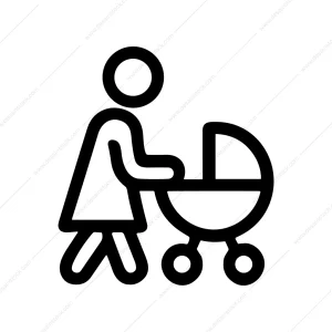 Minimalist Outline Mother Pushing Stroller Icon Design Element