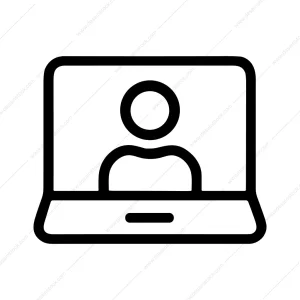 Outline Simple Laptop with Person Online Meeting Icon
