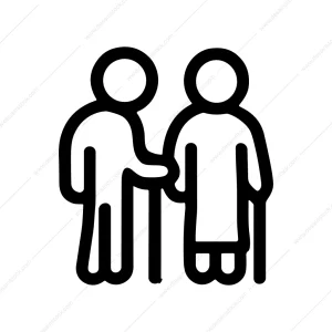Simple Stroke Elderly Couple with Walking Sticks Icon