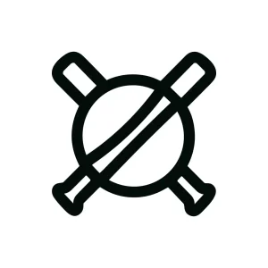 Simple Line Art Crossed Bats Circle Sport Icon
