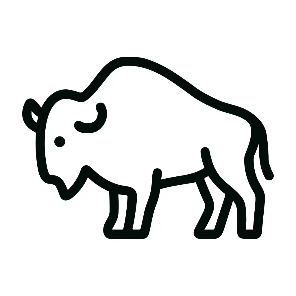 Minimalist Outline Simple Buffalo Standing Wild Animal Icon