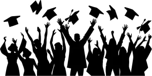 Monochrome Silhouette Graduation Celebration Crowd Event Illustration
