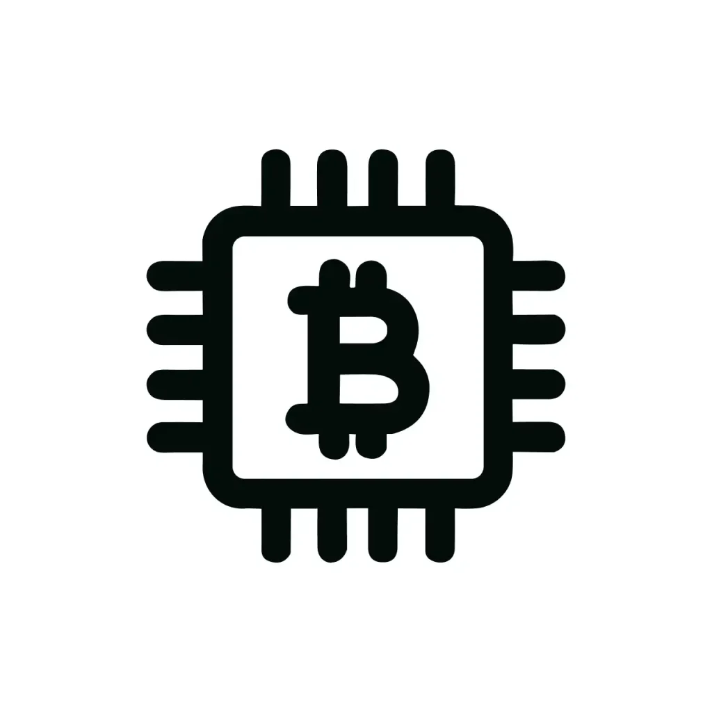 Outline Minimalist Bitcoin Circuit Board Chip Technology Icon Symbol Design