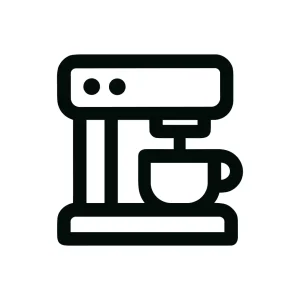Simple Outline Coffee Maker Icon with Cup of Coffee Beverage