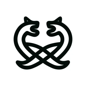 Minimalist Line Art Two Dogs Intertwined Knotwork Design Illustration