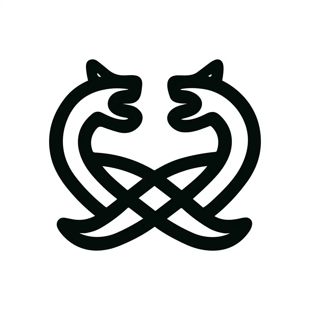Minimalist Line Art Two Dogs Intertwined Knotwork Design Illustration