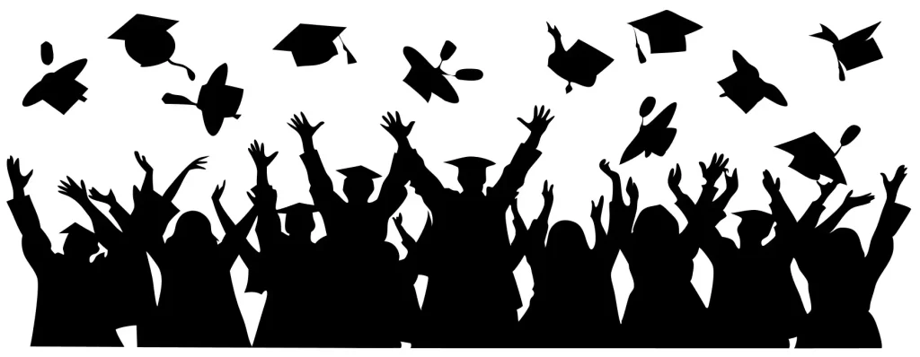Silhouette Cheerful Students Graduation Ceremony Celebration Educational Event