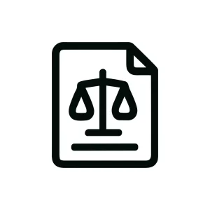Outline Simple Style Document with Scales of Justice Icon Shape