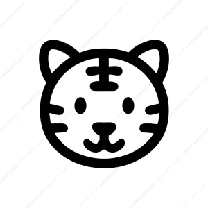 Simple Outline Cute Tiger Head Face Icon