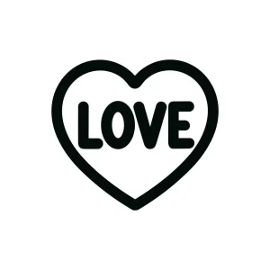 Simple Outline Heart With Love Text Inside Decorative Graphic Element