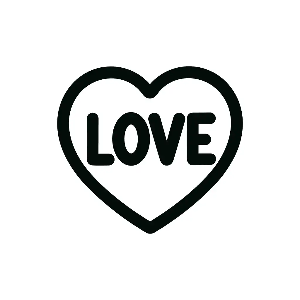 Simple Outline Heart With Love Text Inside Decorative Graphic Element