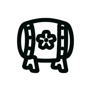 Simple Line Drawing Barrel Decoration with Flower Icon Illustration
