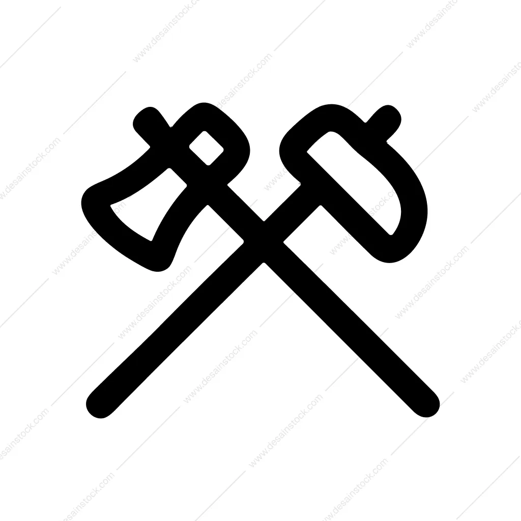 Minimalist Outline Crossed Axe And Hammer Construction Icon