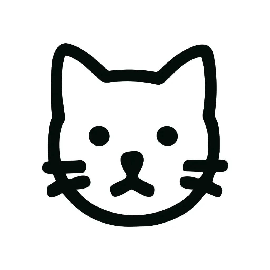 Simple Outline Line Drawing of a Cute Cat Face Icon