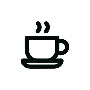 Minimalist Outline Coffee Cup and Saucer with Steam Icon Graphic