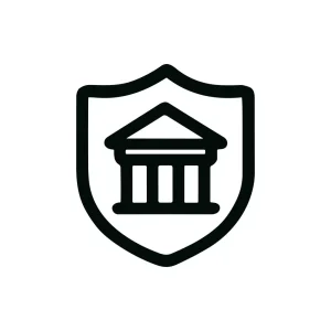 Minimalist Outline Shield Bank Building Protection Finance Icon Design