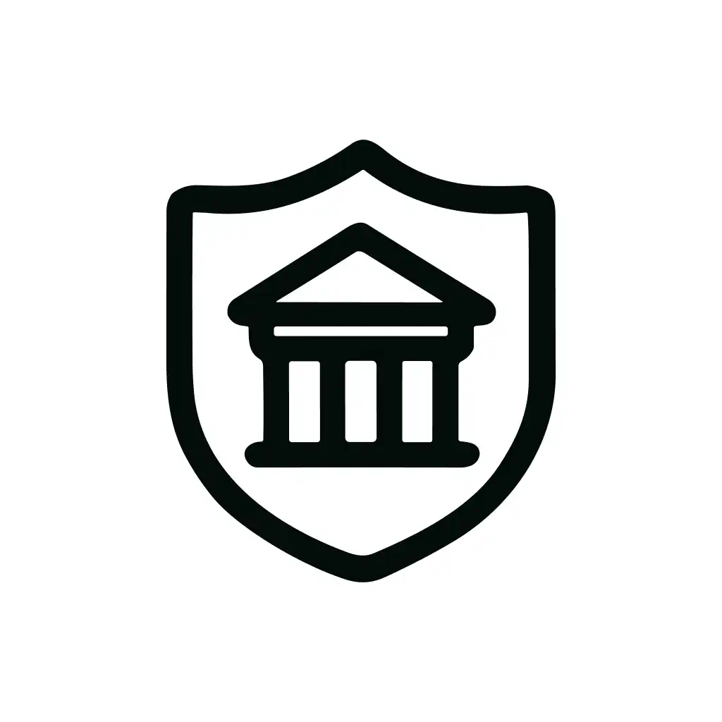 Minimalist Outline Shield Bank Building Protection Finance Icon Design