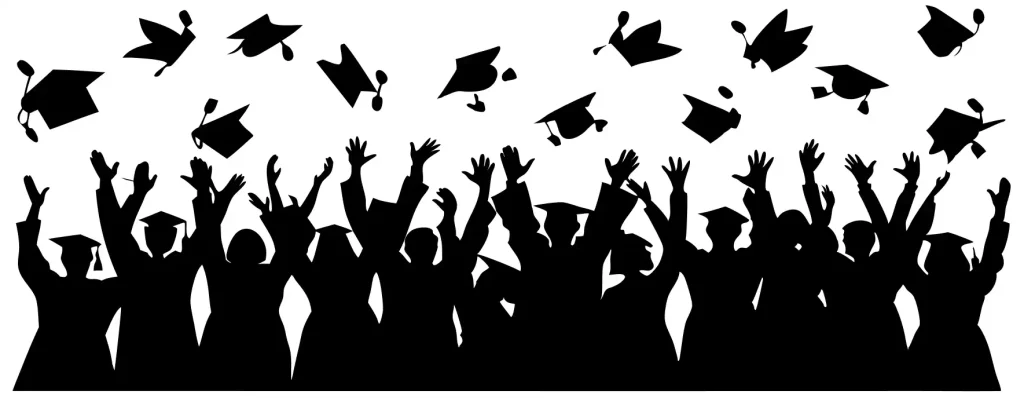Silhouette Cheerful Graduation Ceremony Crowd Throwing Hats Illustration