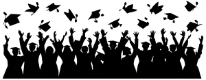 Silhouette Cheerful Graduation Ceremony Crowd Throwing Hats Illustration
