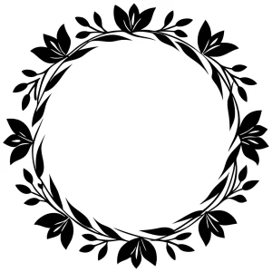 Simple Black and White Floral Circle Frame Element