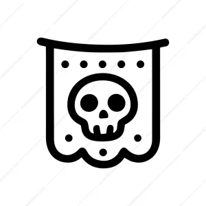 Line Art Skull on Banner Decoration Celebration Icon