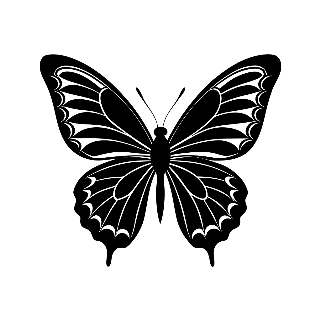 Detailed Silhouette Butterfly with Intricate Wing Patterns Insect Illustration