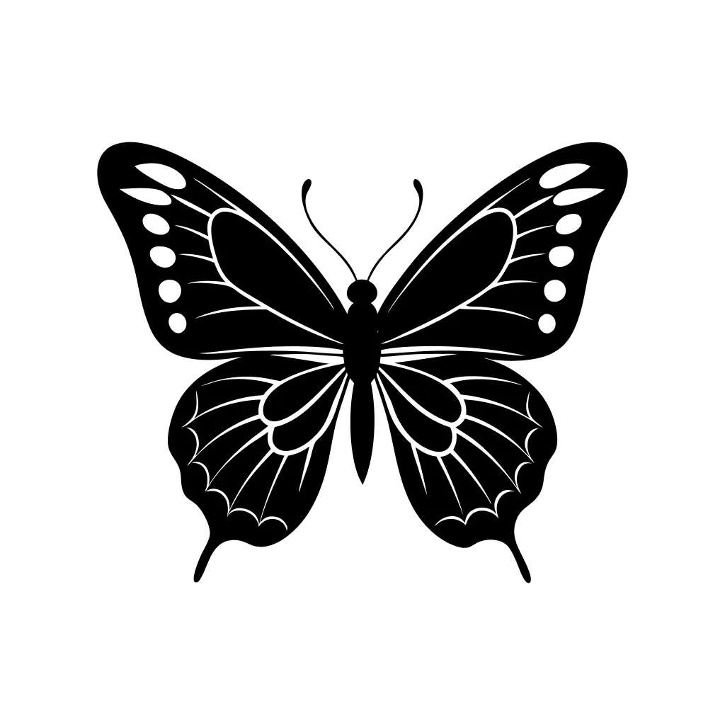 Simple Silhouette Butterfly Insect with Open Wings Nature Illustration