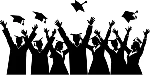 Minimalist Silhouette Graduation Students Throwing Cap Celebration Illustration
